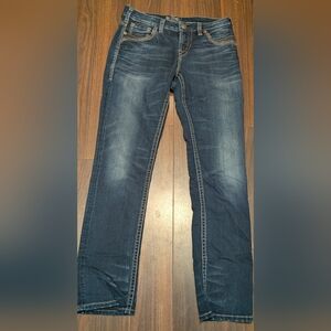 Silver Jeans Dark Indigo Straight Suki with Contrast Stitching